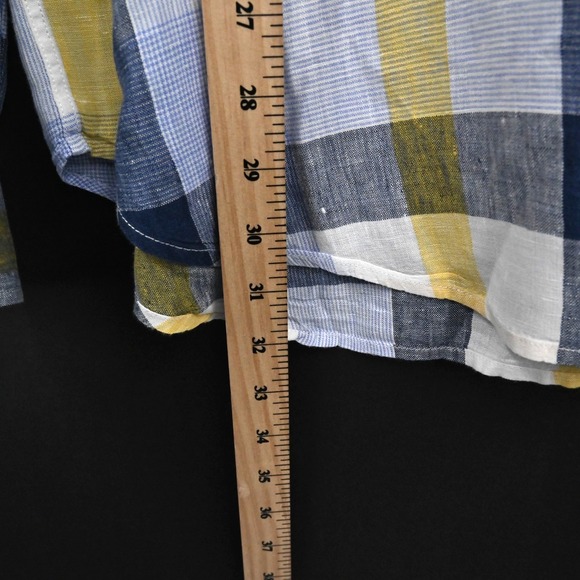 J McLaughlin Mens Plaid Collared Shirt Size XL Linen Blue Yellow Button Down - Picture 4 of 12